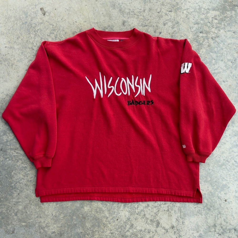 Crable Sportswear Wisconsin Badgers Sweatshirt Men Large Red Embroidered Vintage